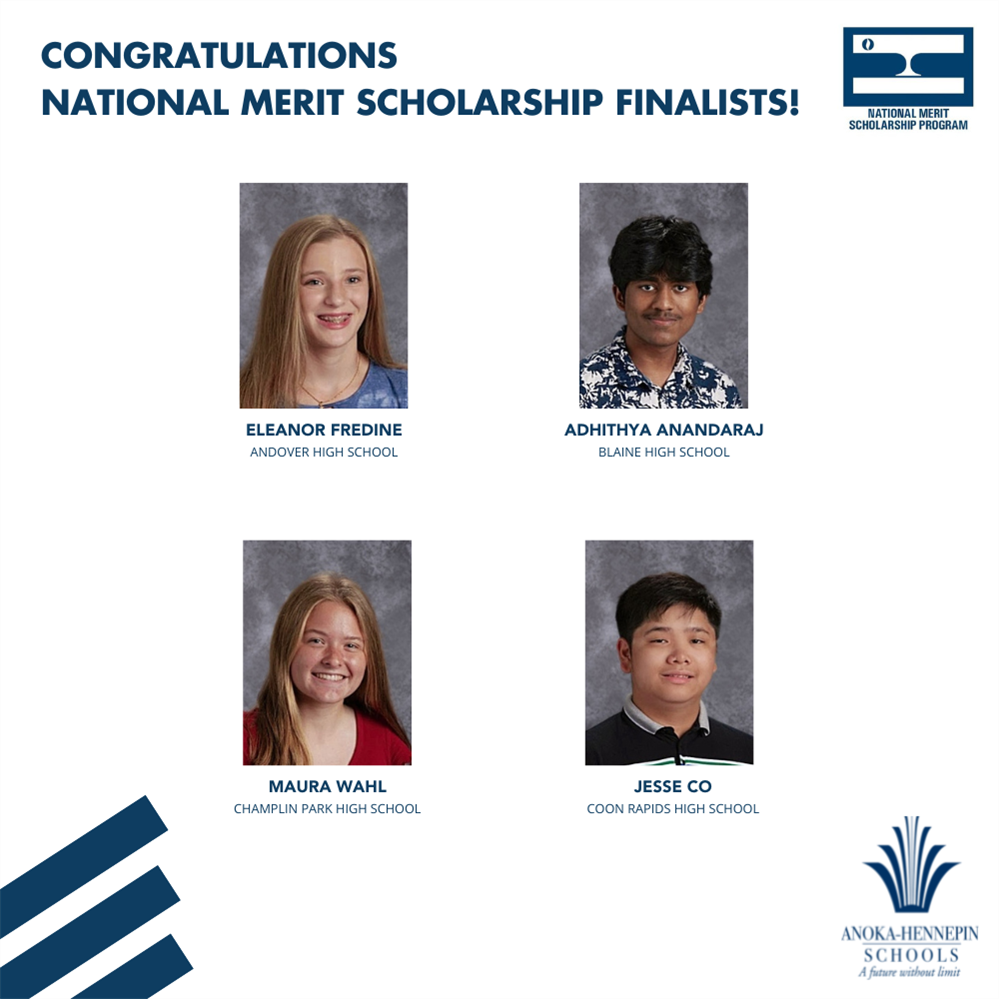   National Merit finalists Eleanor Fredine, Adhithya Anandaraj, Maura Wahl and Jesse Co